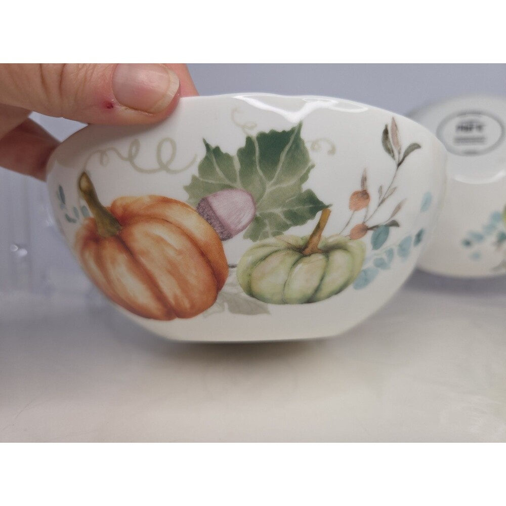 Pier 1 Imports Fall Watercolor Pumpkin Soup/Cereal Bowls 6.5" Set of 4 *Mint